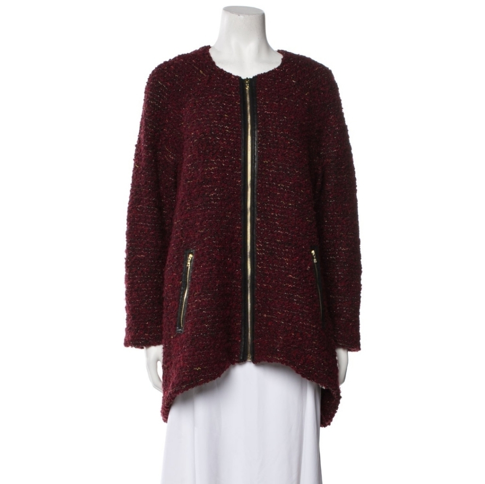 Alice and Olivia Virgin Wool Red Tweed Coat